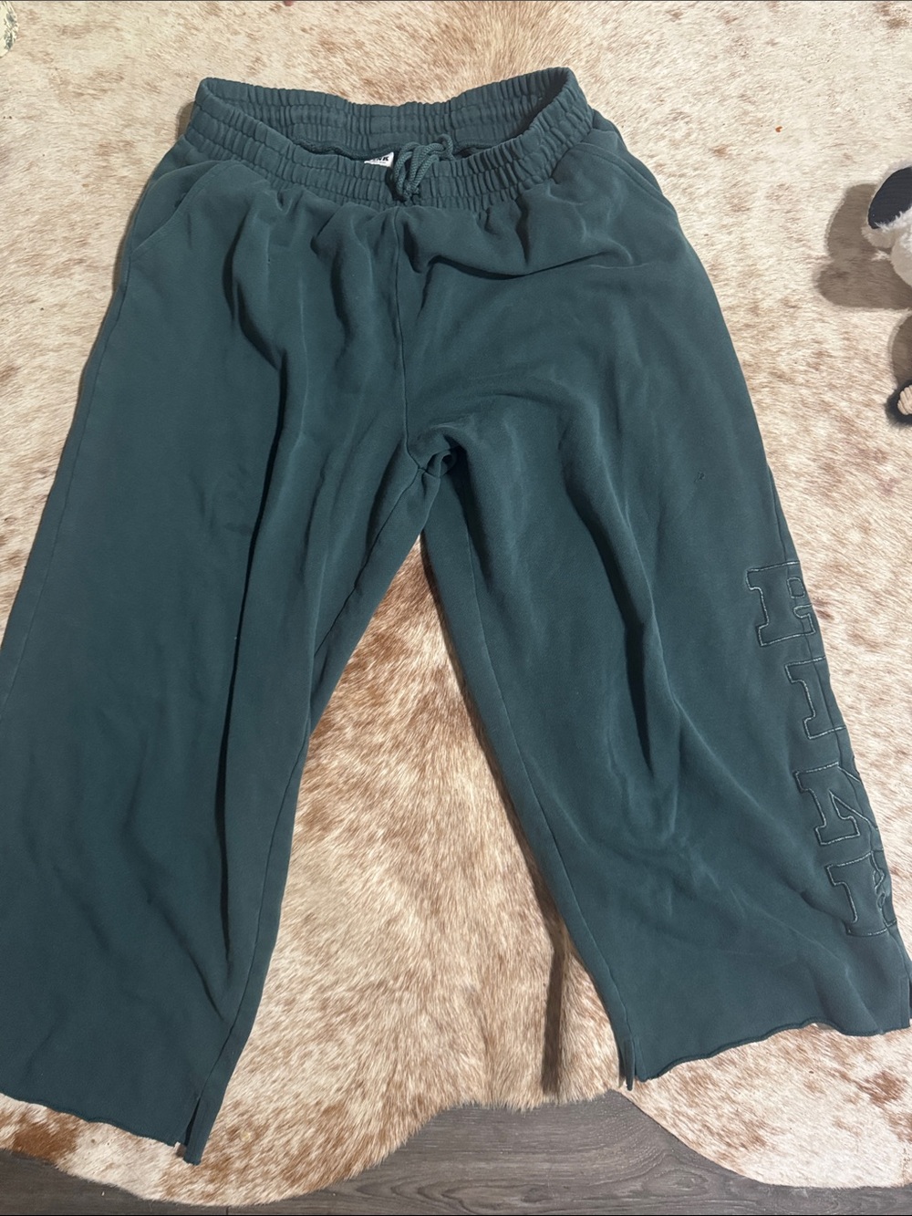 PINK Victoria's Secret Dark Green Wide-Leg Sweatpants